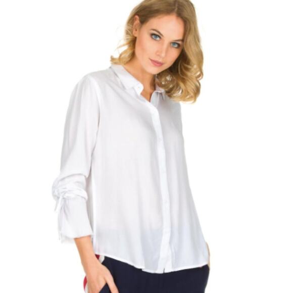 Rails Astrid Tied Flare Sleeve Button Down Blouse in White - Picture 1 of 8